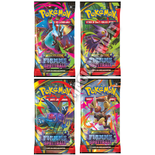 Megaevoluzione Fiamme Spettrali 4 Buste Set Artwork (ITA)