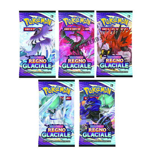 Scopri il freddo fascino di Regno Glaciale con le bustine di carte Pokémon! Ogni Artset contiene 5 bustine, ognuna ricca di carte sorprendenti e gelide. Accendi la tua passione per il gioco e completa la tua collezione con il mistero e la potenza dei Pokémon del Regno Glaciale.