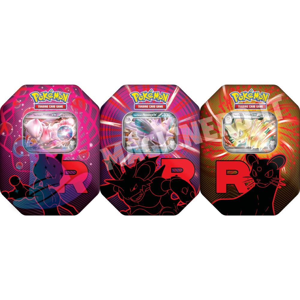 Tin da Collezione Team Rocket Bundle 3 Tin: Nidoking ex, Persian ex e Mewtwo ex (ITA)