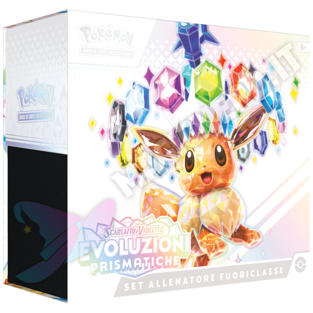 Set Allenatore Fuoriclasse Evoluzioni Prismatiche ETB con carte Pokemon delle evoluzioni di Eevee, box da collezione in italiano