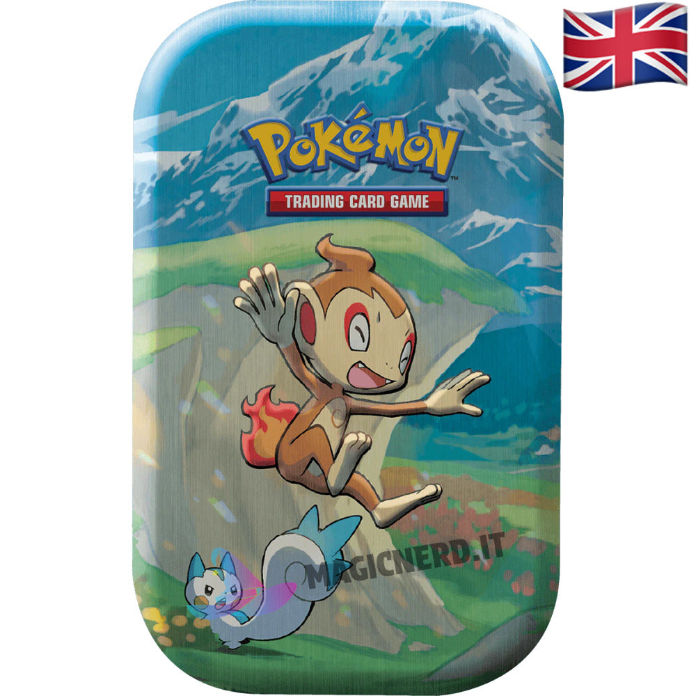 Pokemon Mini tin Sinnoh Stars con raffigurato su l'artwork di Chimchar e Pachirisu