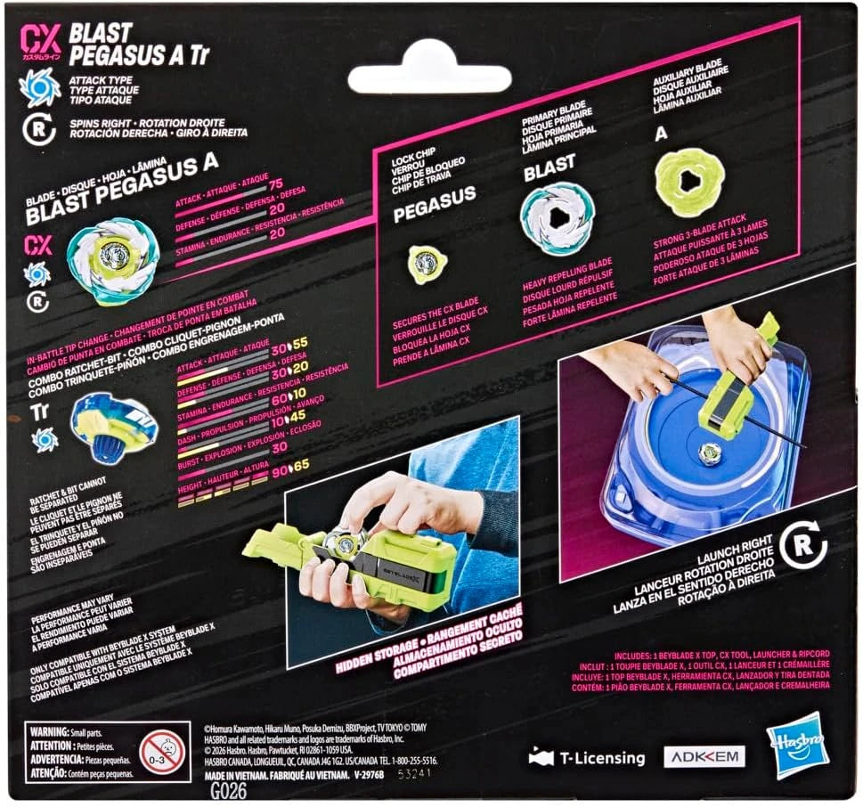 Beyblade X Blast Pegasus A Tr con Clip & Rip Launcher