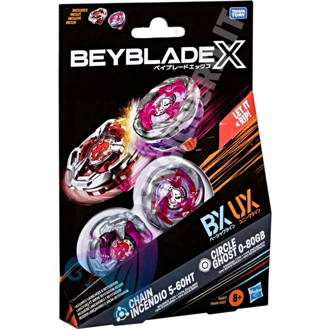 Beyblade X Chain Incendio 5-60HT & Circle Ghost 0-80GB - Dual Pack