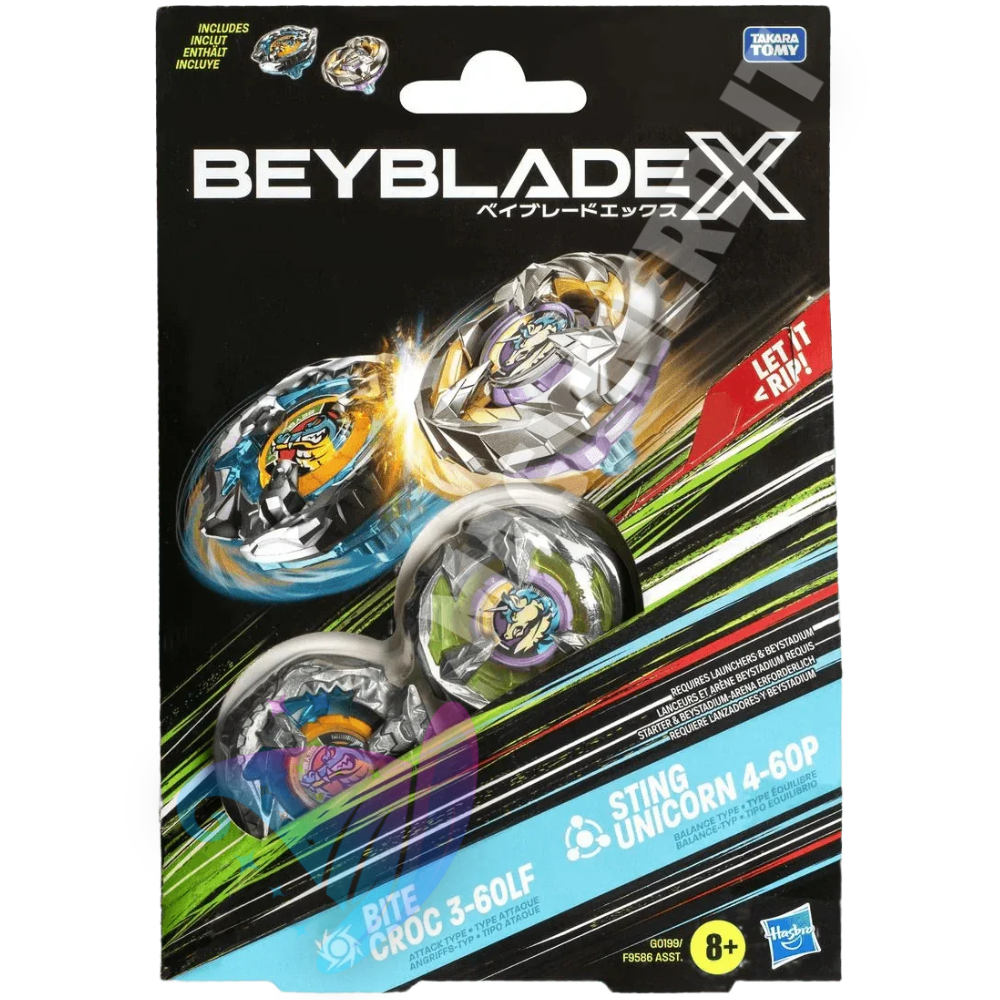 Beyblade X Bite Croc 3-60LF & Sting Unicorn 4-60P - Dual Pack