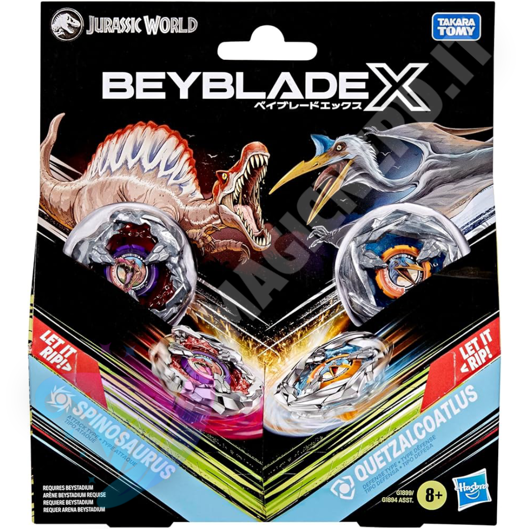 Beyblade X Jurassic World Spinosaurus Quetzalcoatlus Multipack | 2 Trottole & 2 Lanciatori