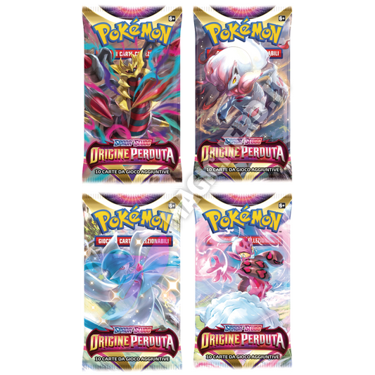Scopri Origine Perduta con le bustine di carte Pokémon! Ogni Artset contiene 4 bustine. Accendi la tua passione per il gioco e completa la tua collezione con il mistero e la potenza dei Pokémon di Origine Perduta.