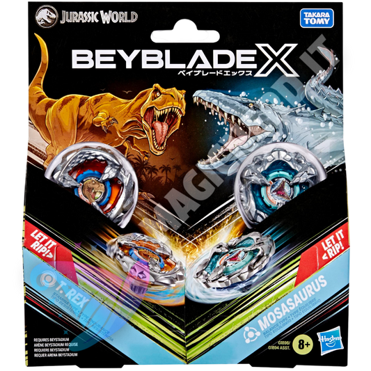 Beyblade X Jurassic World T-Rex Mosasaurus Multipack | 2 Trottole & 2 Lanciatori