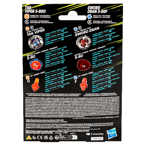 Beyblade X Dual Pack: Tail Viper 5-80O & Sword Dran 3-60F